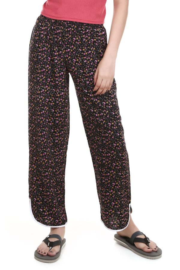 V Cut Flower Print Pajama Bottom
