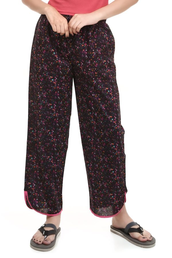 V Cut Flower Print Pajama Bottom