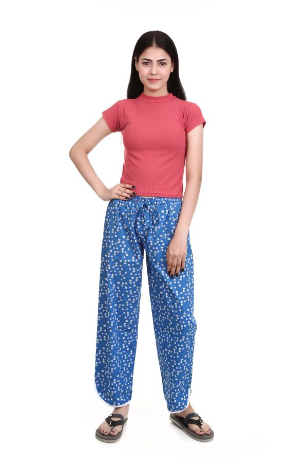 V Cut Flower Print Pajama Bottom