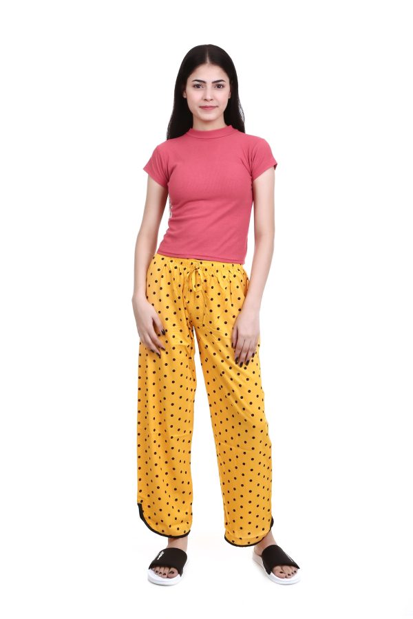 Yellow V Cut Dot Print Pajama Bottom