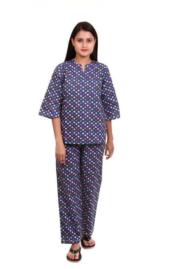 Multi Dot Print V Neck Women's Night Suit