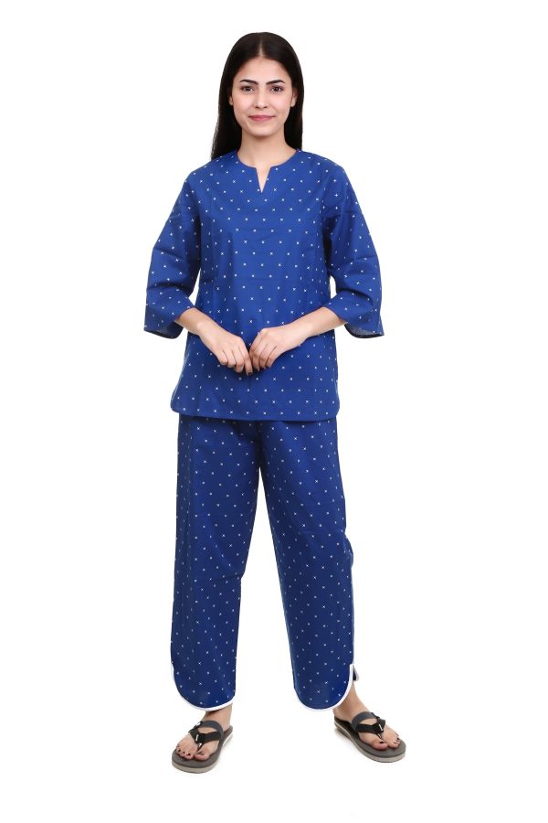Anchor Print V Neck And V Cut Pajama Night Suit For Women's