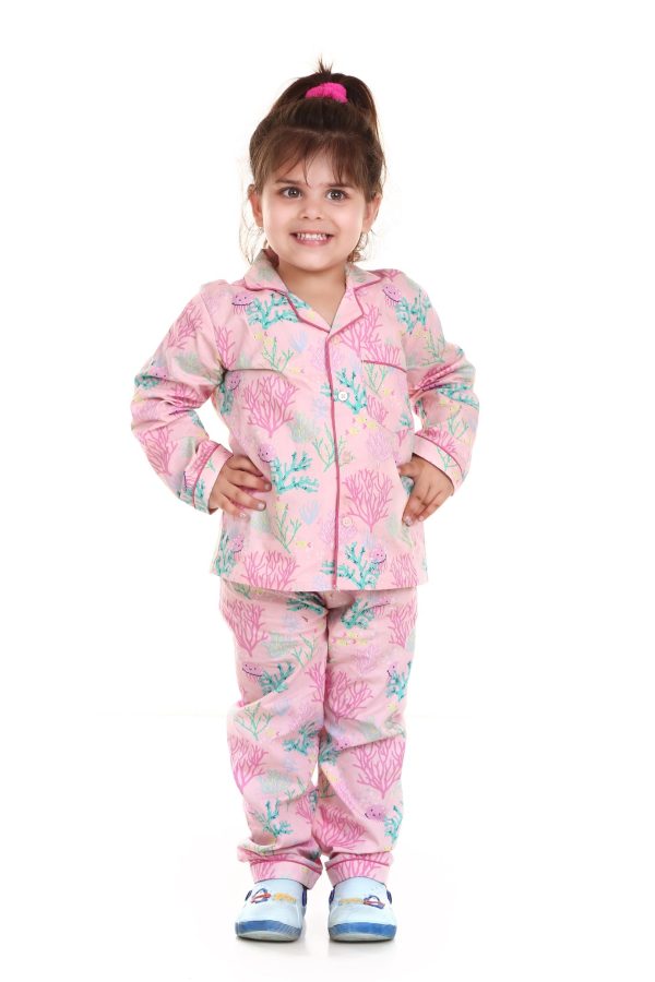 Pink Flower Print Night Suit for Girl's