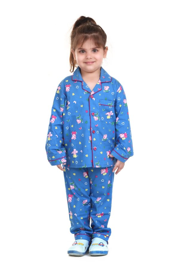 Little Piggy Print Night Suit For Girls