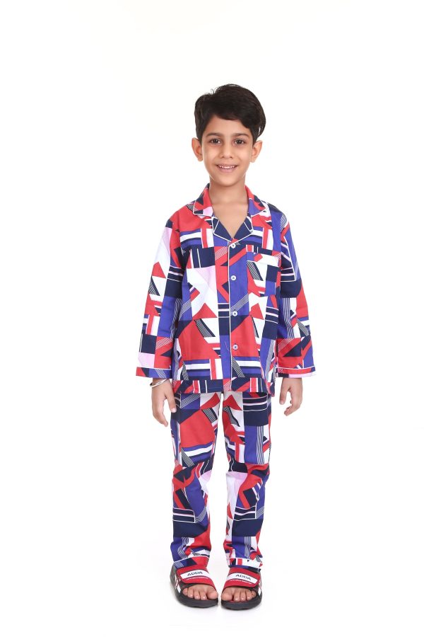 Multi Color Print Boy's Night Suit