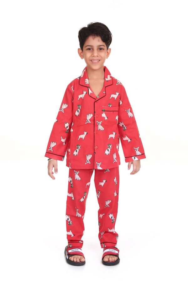 Dog Print Night Suit For Boy's