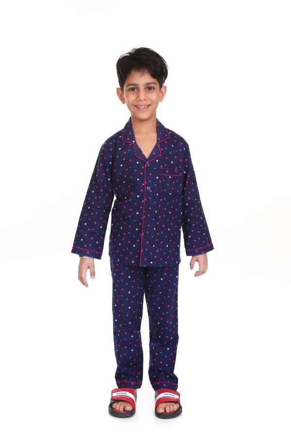 Dot Print Cotton Flannel Night Suit for Boy's