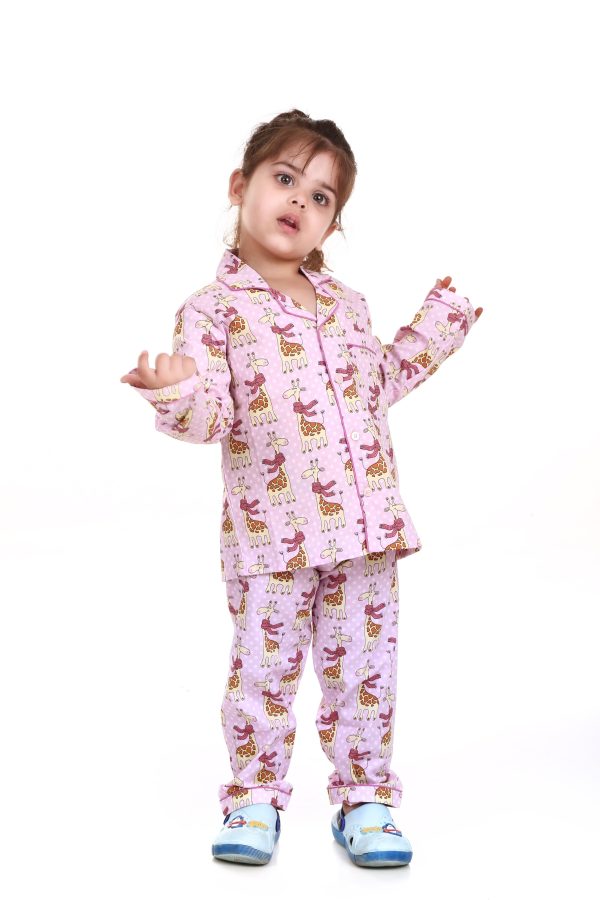Girrafe Print Long Sleeve Night Suits For Kids