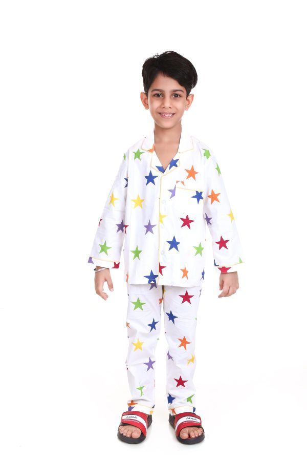 Star Print Full Sleeves Night Suit For Boy's