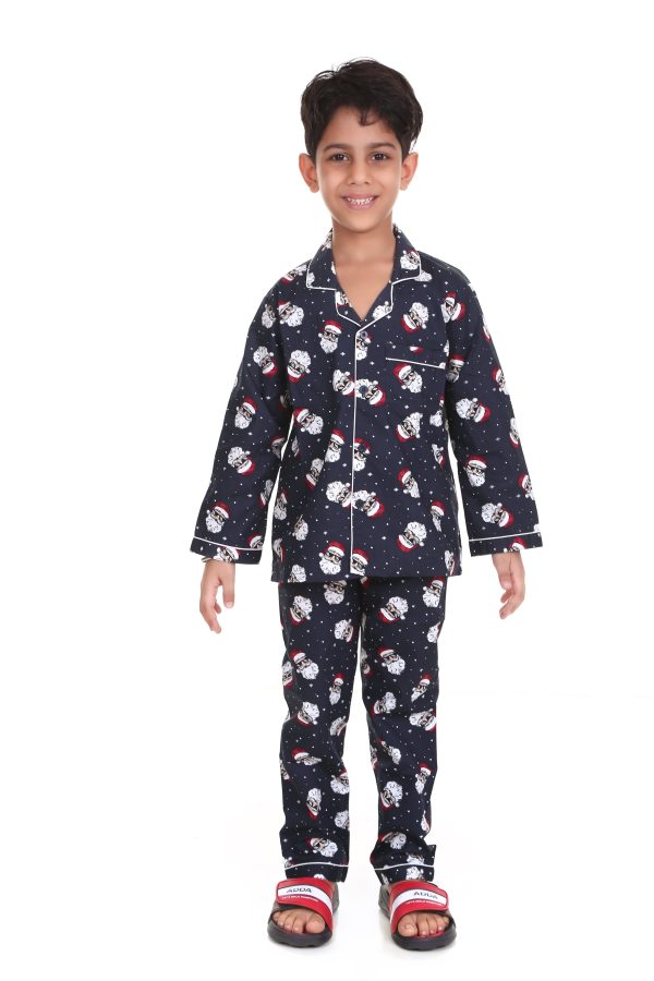 Santa Print Night Suit For Boy's