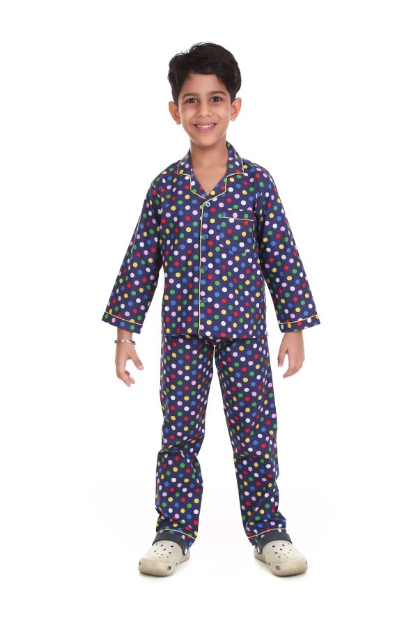 Multi Dot Print Night Suit for Boy's