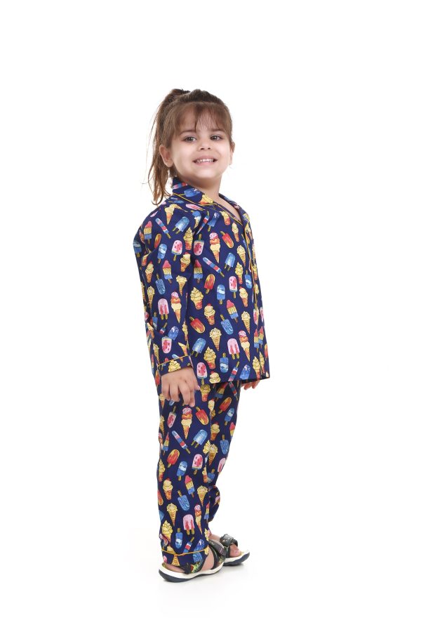 Blue Ice Cream Print Night Suit For Girl's