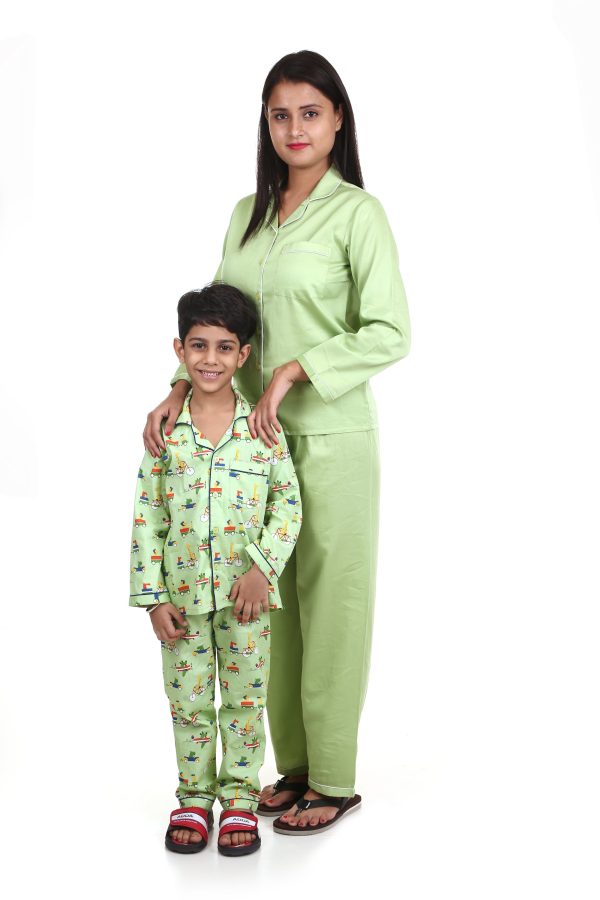 Green Print Night Suit Combo