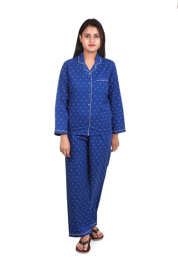 Small Anchor Print Long Sleeves Night Suit For Women's