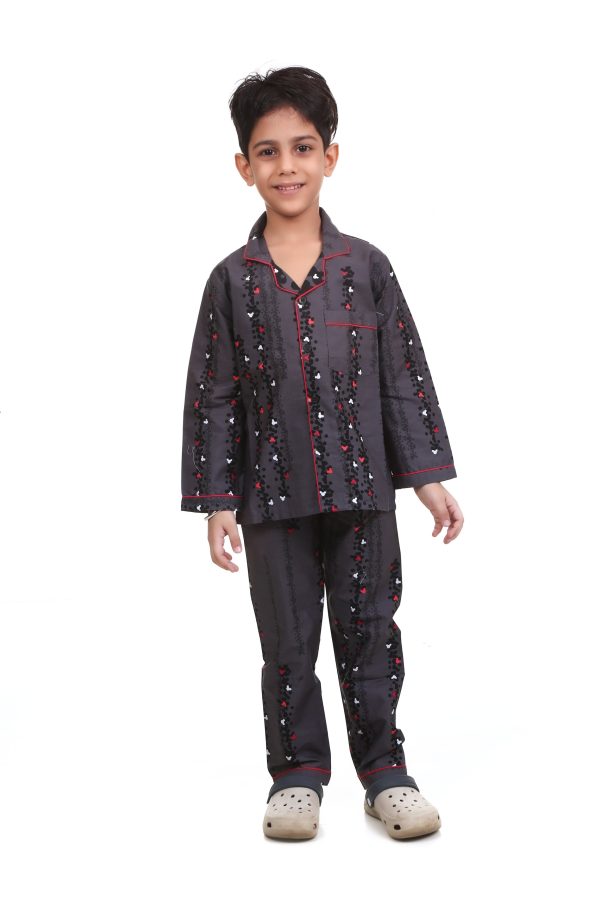 Small Heart Print Night Suit For Boy's