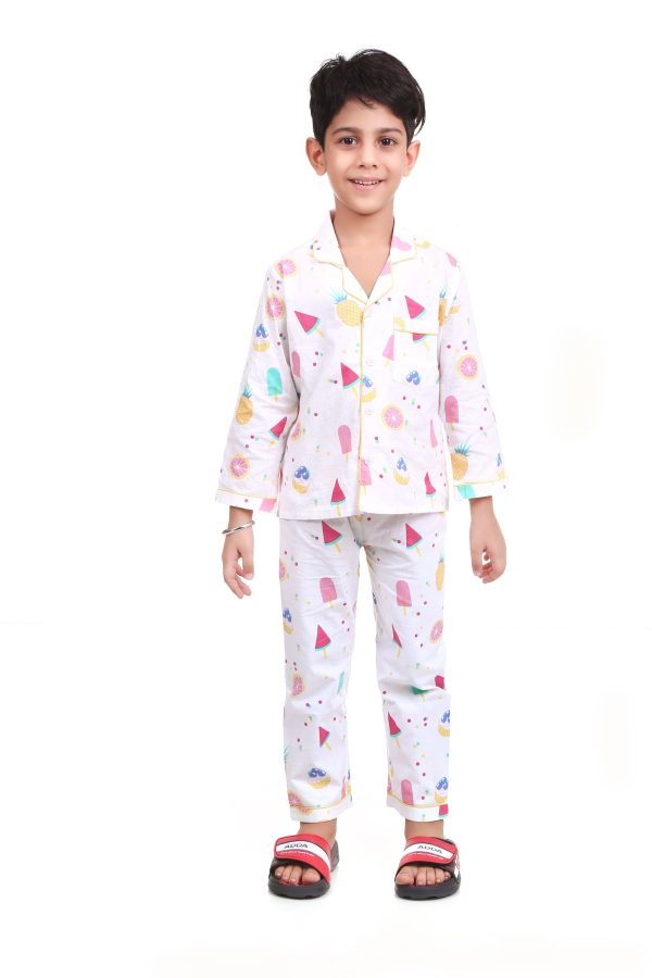 Ice Cream Print Night Suit For Boy's