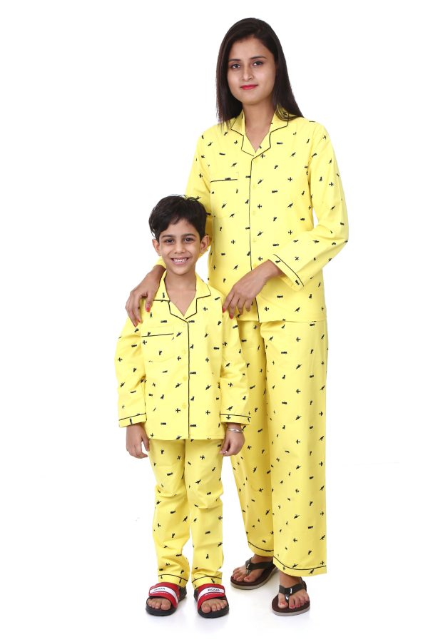 Yellow Animal Print Night Suit Combo