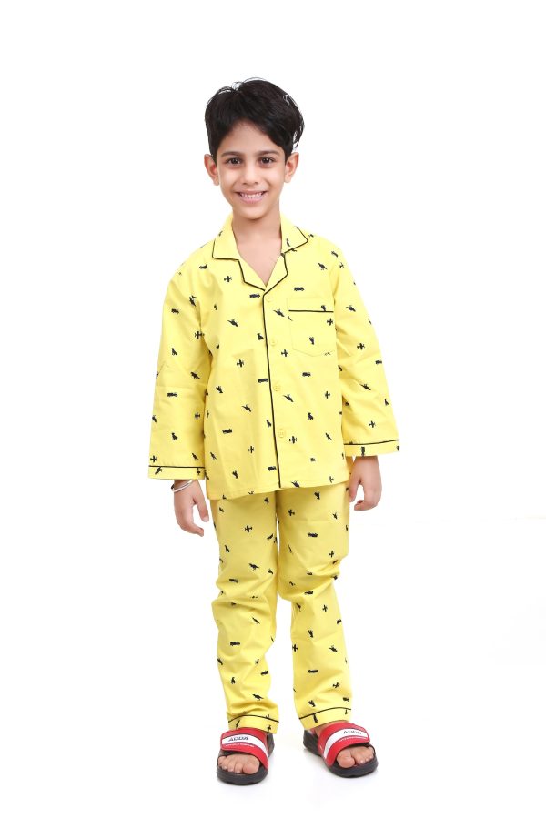 Yellow Animal Print Night Suit For Boy's
