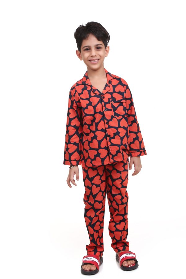 Heart Print Night Suit for Boy's