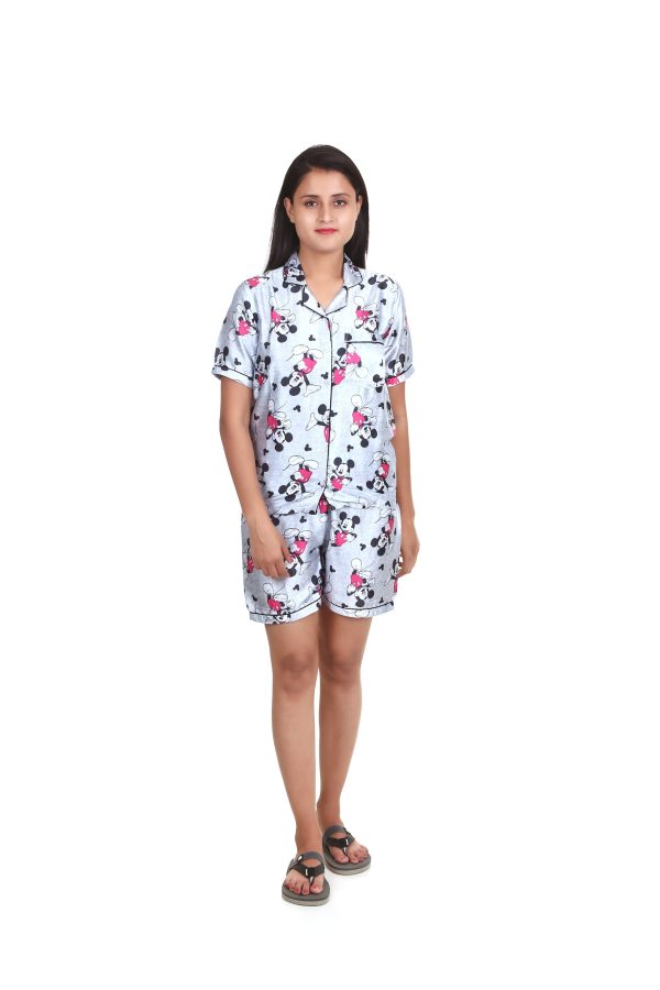 Cartoon Print Satin Short Set