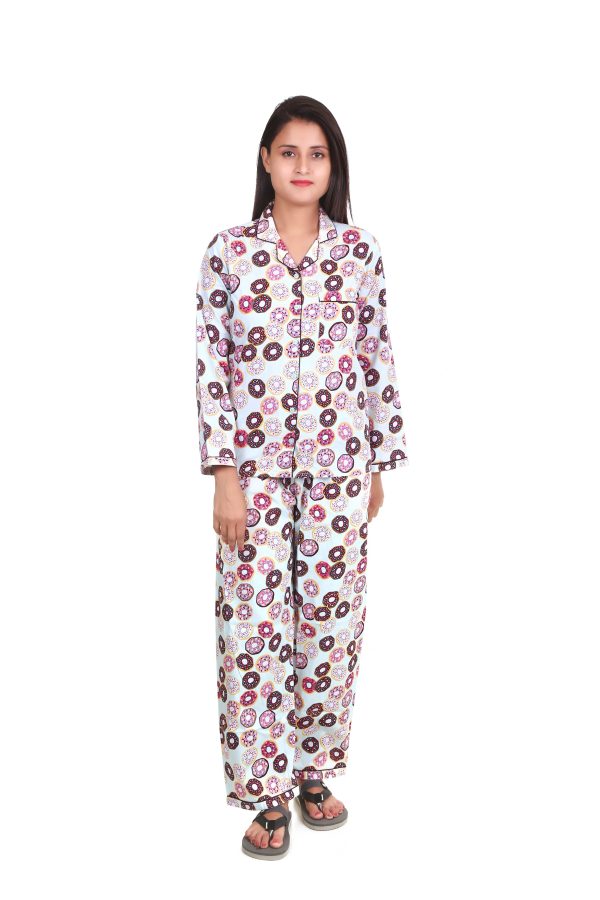 Donutty Print Long Sleeves Night Suit For Women's