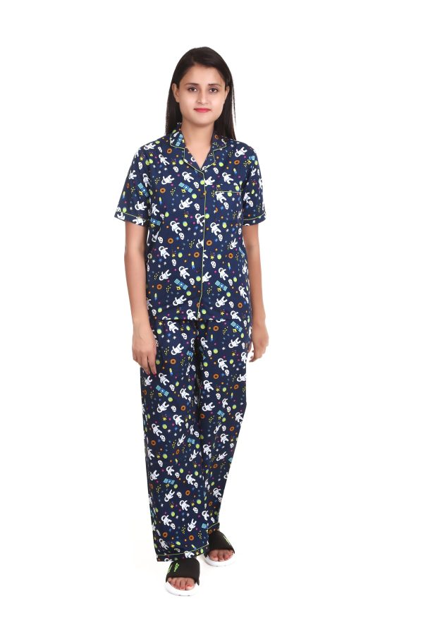 Universe Print Half sleeves Night Suit For Women's