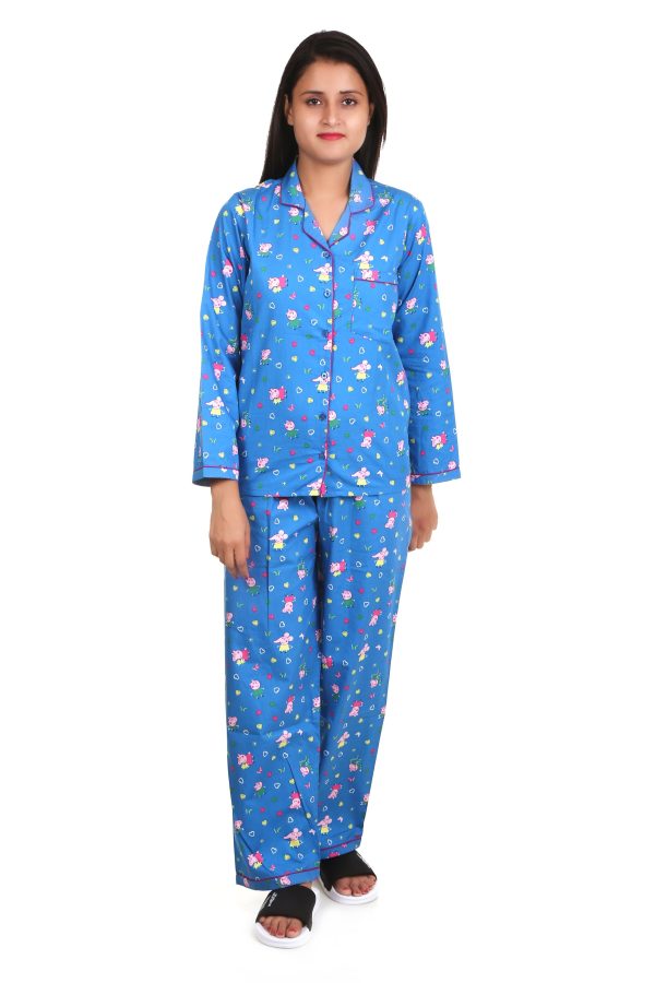 Piggy Print Long Sleeves Night Suit For Women's