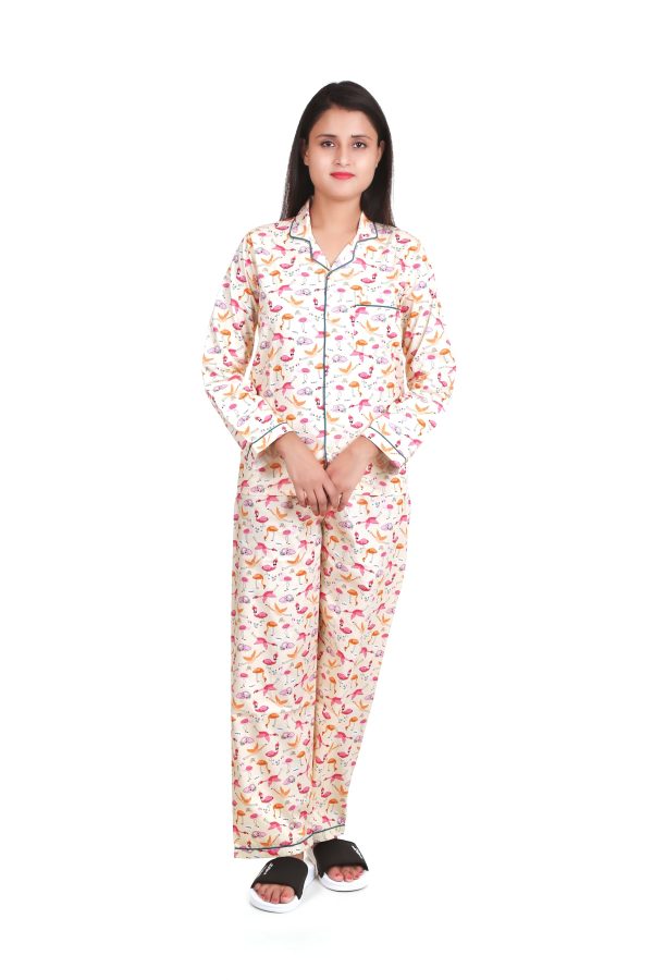 Flamingo Print Long Sleeves Night Suit For Women's