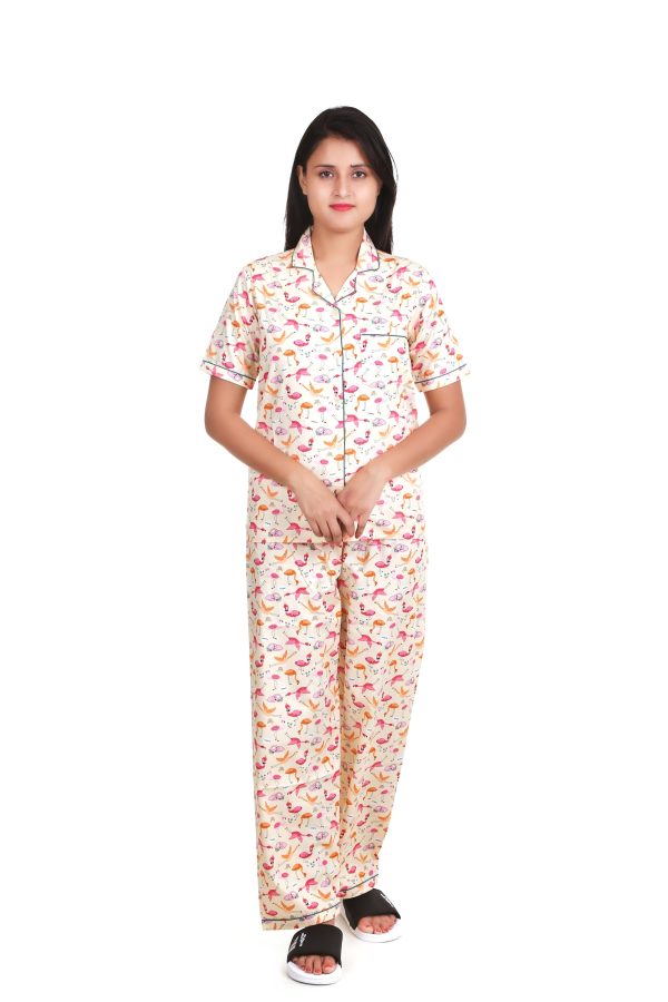 Flamingo Print Half Sleeves Night Suit For Women's