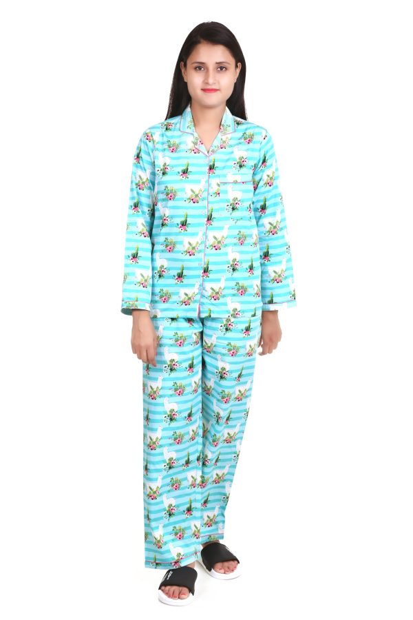 Sheep Print Long Sleeves Night Suit For Women's