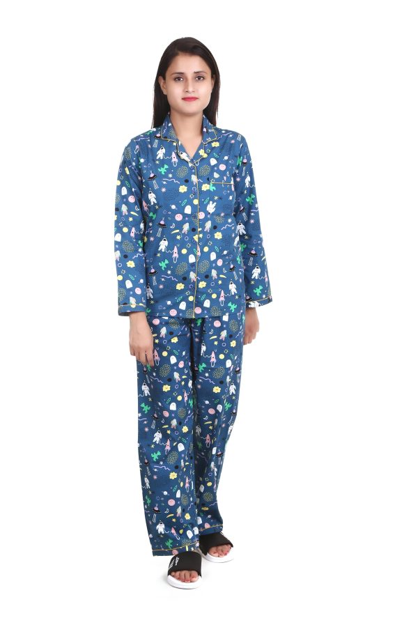 Astrophysics Prints Long Sleeves Night Suit For Women's