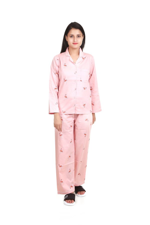Flamingo Print Full Sleeves Night Suit For Women's