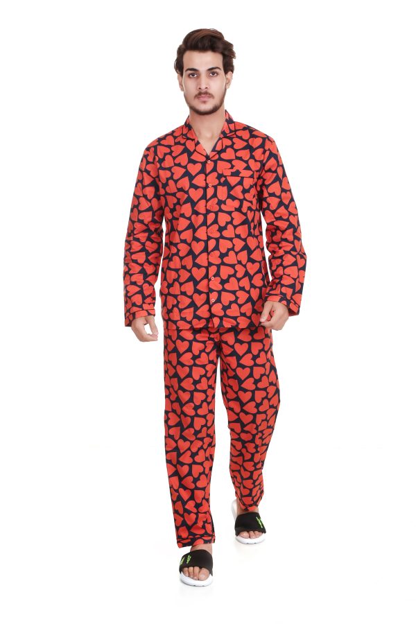 Heart Shape Long Sleeves Night Suit For Men's