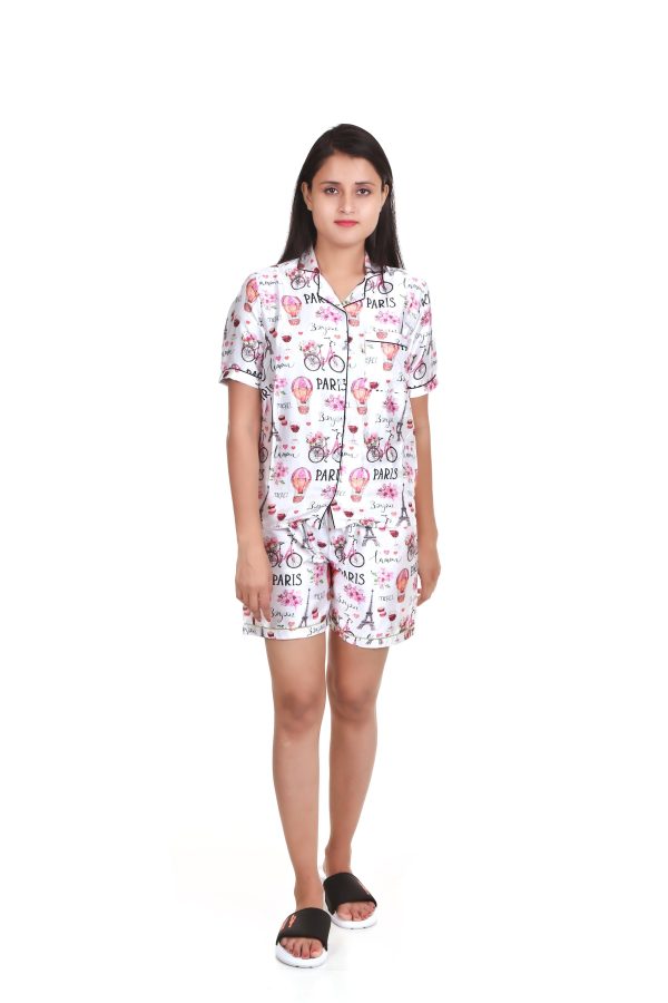 Travel Moody Print Satin Short Set