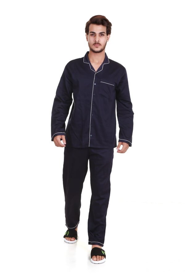 Black Color Long Sleeves Cotton Satin Night Suit For Men's