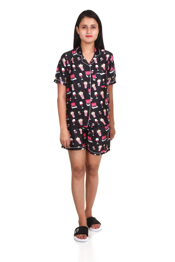 Popcorn Print Satin Short Set