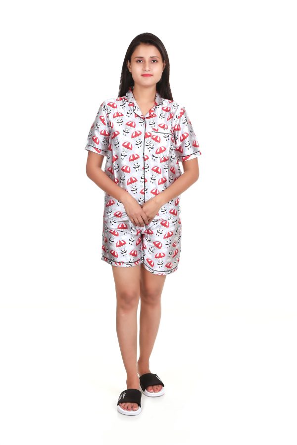 Panda Print Satin Short Set