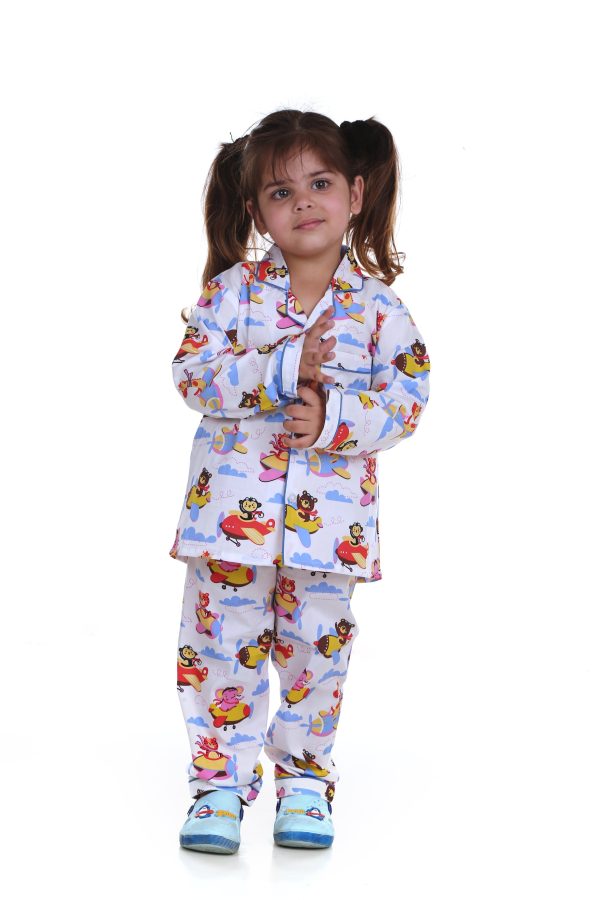 Airplane Print Night Suit For Girl's