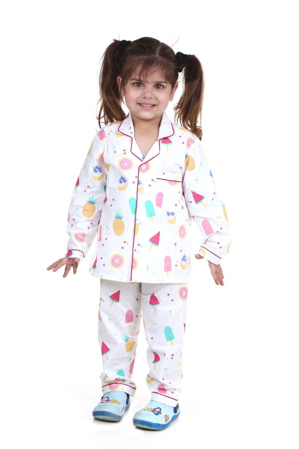 Ice Cream Print Night Suit For Girl's