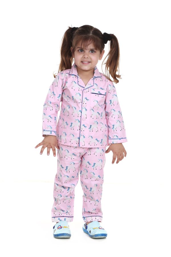 Pink Unicorn Print Night Suit For Girl's