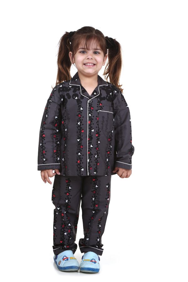 Small Heart Print Night Suit For Girl's