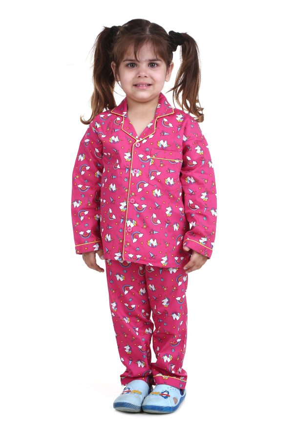 Pink Unicorn Print Night Suit For Girl's