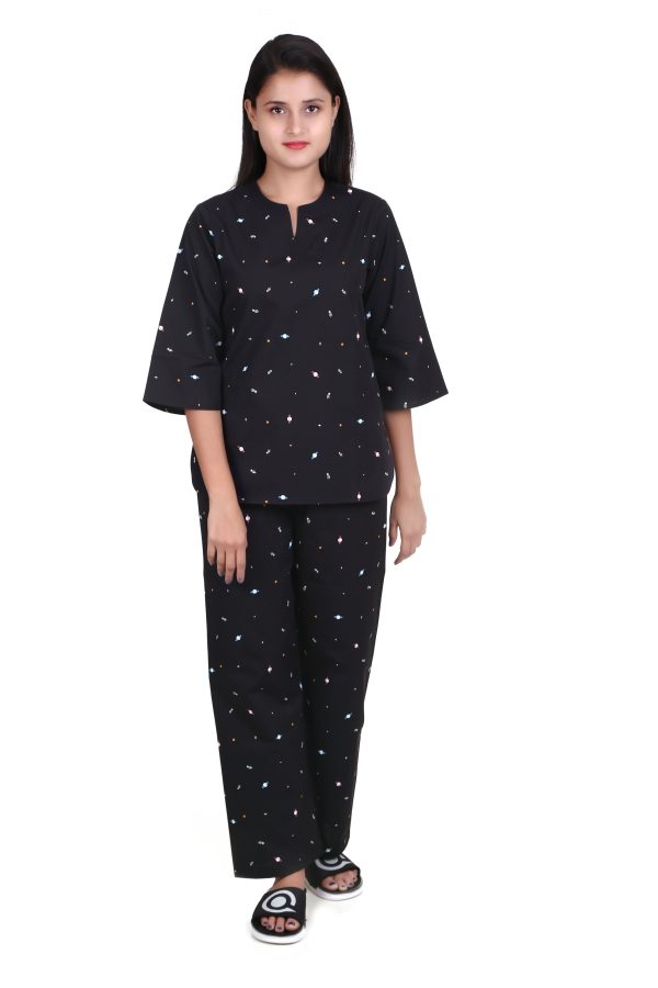 Space Consellation Print V Neck Night Suit for Women