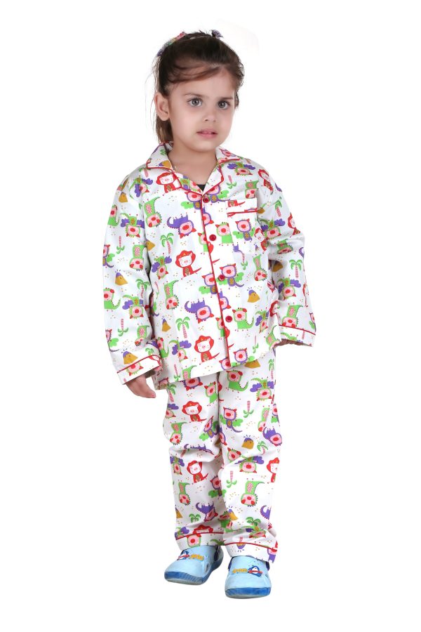 Kitty Print Full Sleeves Night Suit for kids