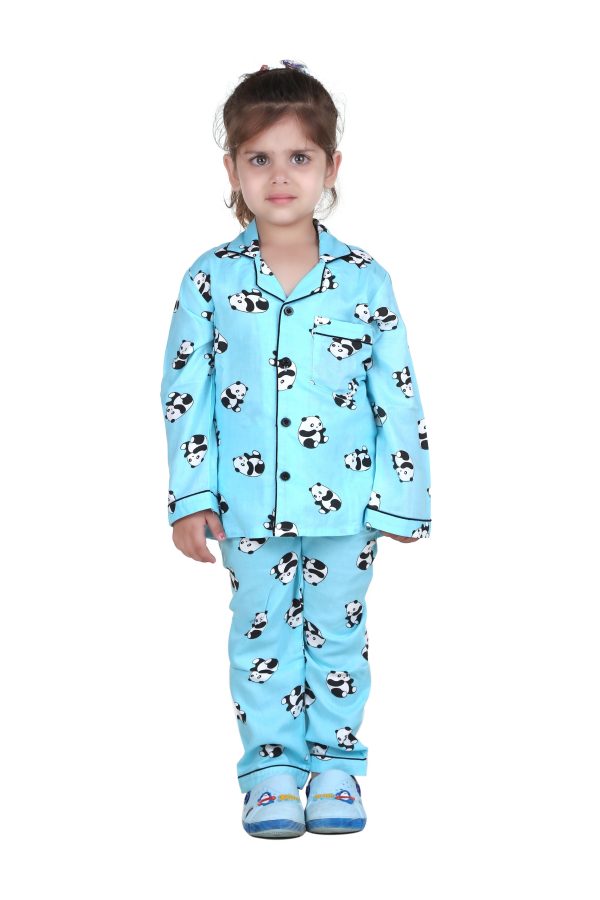 Blue Panda Full Sleeves Rayon Night Suit for kids