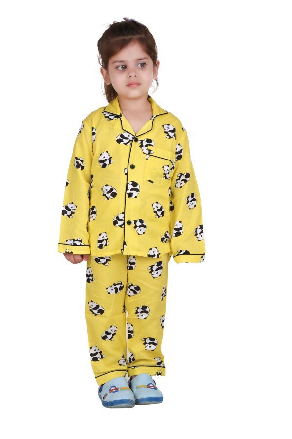 Yellow Mellow Panda Print Full Sleeves Night Suit for Kids