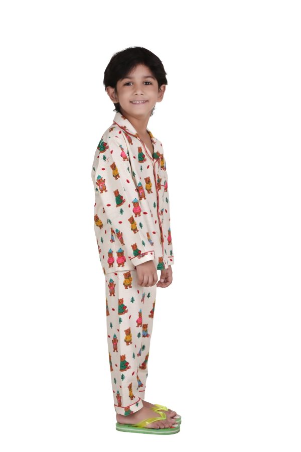Funny Teddy Print Full Sleeves Night Suit for Kids