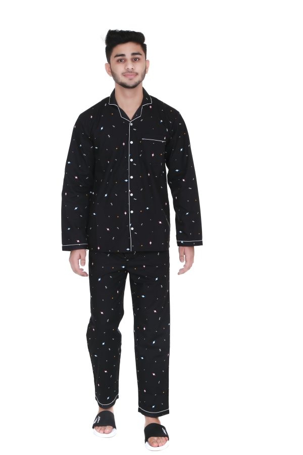 Space Consellation Print Full Sleeves Night Suit for Men's