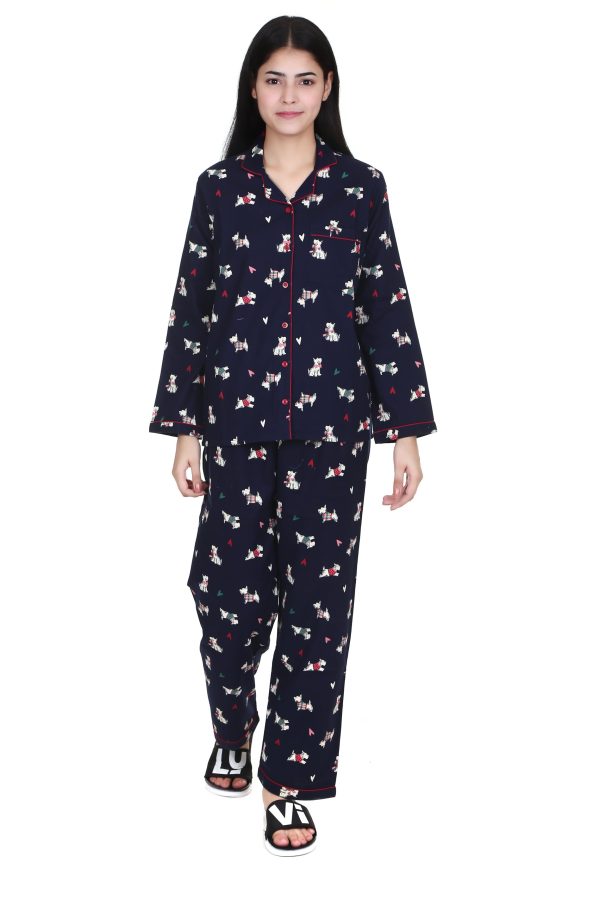 Dazzy Print Print Full Sleeves Cotton Flannel Night Suit for Women