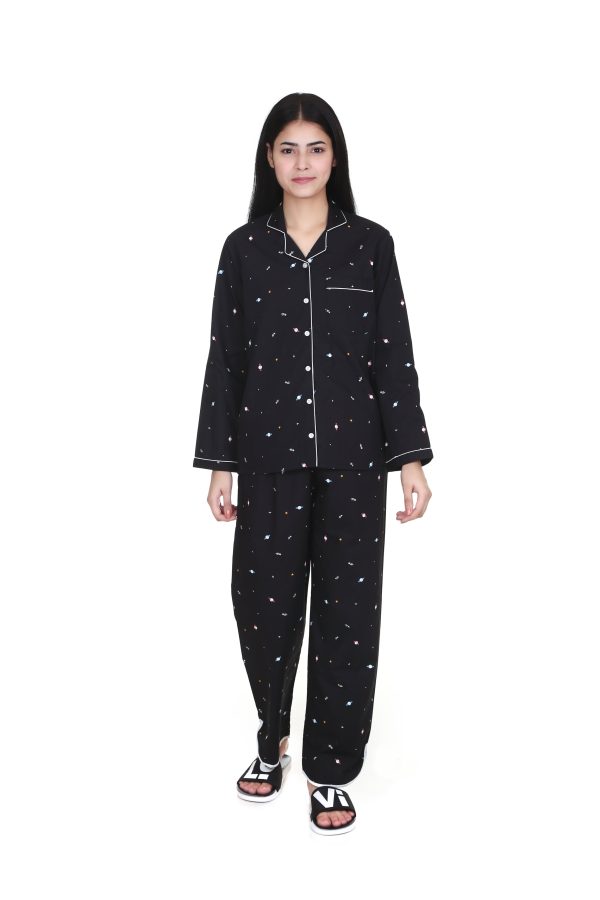 Space Consellation Print Full Sleeves Night Suit for Women